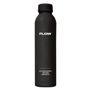 Buy black FLOW® biodegradable water bottle — sleek, minimalist design made from plant-based material.
