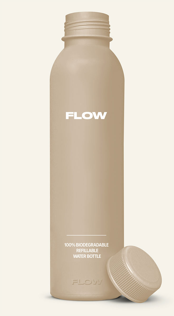 Bamboo natural FLOW® biodegradable water bottle — sleek, minimalist design made from plant-based material.