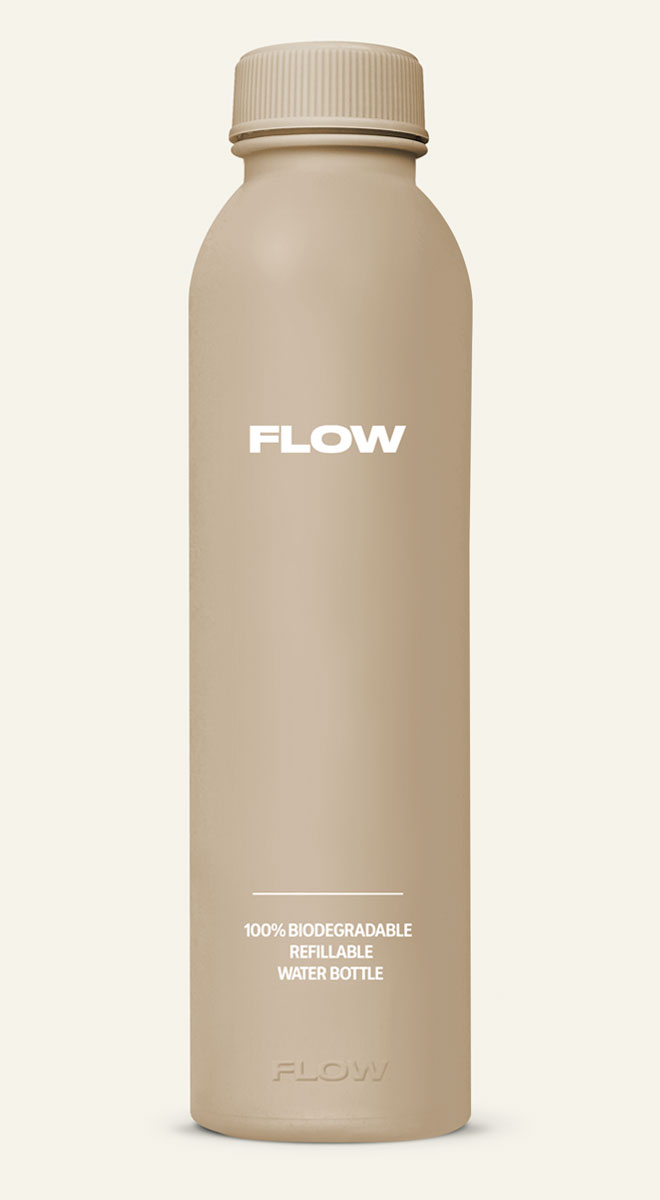Bamboo natural FLOW® biodegradable water bottle — sleek, minimalist design made from plant-based material.